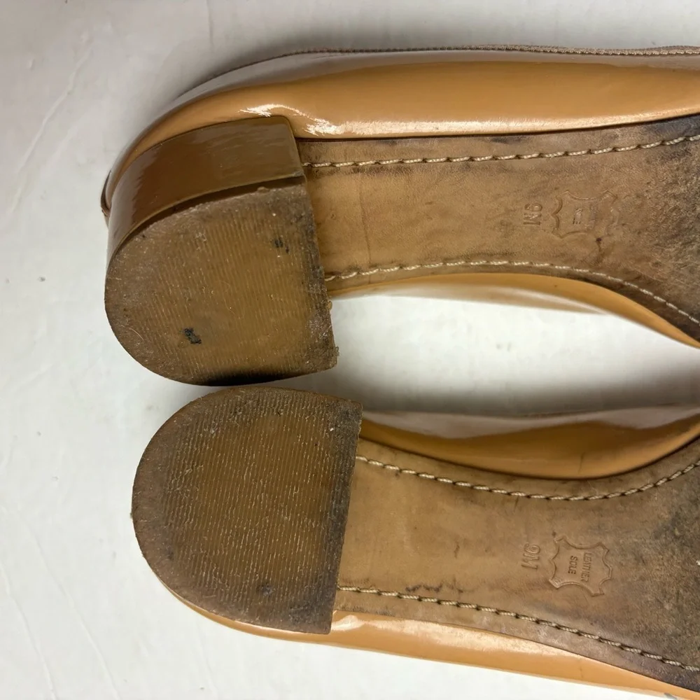 Tory Burch Chelsea Block Heel Tan Nude Women's Shoes Patent Leather size 9